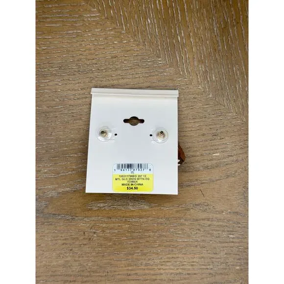 ON 34th Gold Button Earrings Triple Dome Chunky Statement Vintage Style - Picture 2 of 2